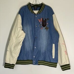 Box Lunch Wicked Bomber Jacket Unisex 3X Denim Varsity Elphaba Glinda Quilted